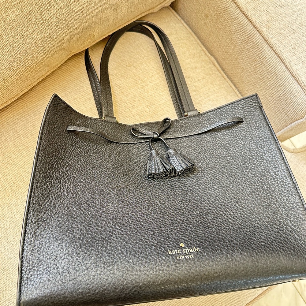 Kate Spade Black Textured Tote with Tassels